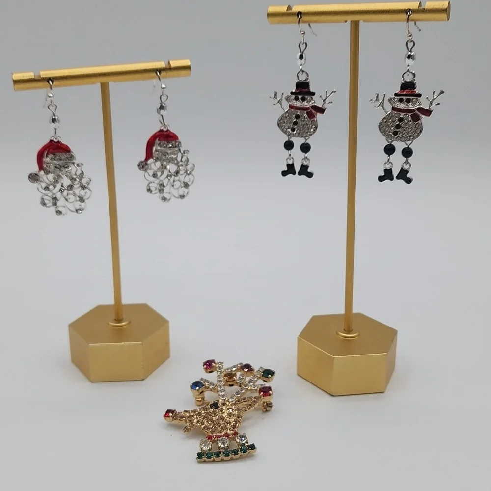 Holiday Bundle with Snowmen and Santa Earrings, Plus Sparkle Reindeer Brooch